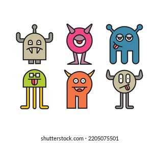 cute monsters characters set illustration