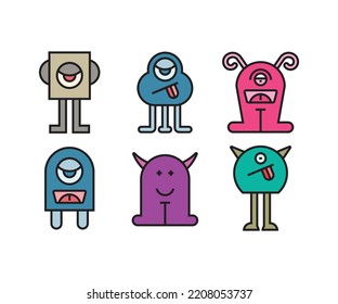 cute monsters characters set illustration