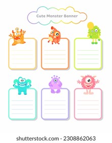 Cute Monsters Clip Art, 4 images cute monsters banner collection,note t
clip art perfect for invitations, blog, web design, graphic design, 
printed paper items, scrapbooking