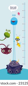Cute monsters, colorful vector illustration graphic, characters, for the measurement height of children, centimeter, chart, nursery room interior, growth, great for girls and boys