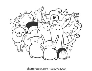 Cute Monsters Doodle Coloring Page Hand Stock Vector (Royalty Free ...