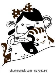 Cute Monsters Doodles - Vector
