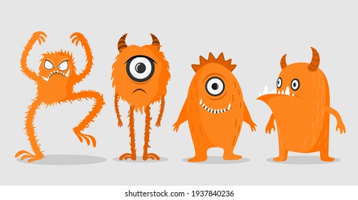 Cute monsters doodles. vector illustration.