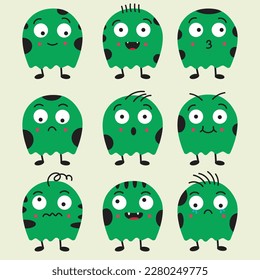 Cute monsters expressing different emotions. Flat design. Vector illustration