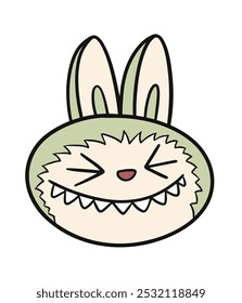 Cute The Monsters Green Labubu Face Expression. Vector Sticker and Keychain