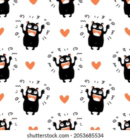 Cute monsters. Halloween characters vector illustration. Flat design. Seamless pattern for banner, wallpaper, wrapping paper, fabric.