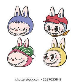 Cute The Monsters Labubu Character. Keychain and Sticker Vector