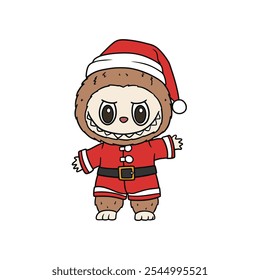 Cute The Monsters Labubu Happy Chirstmas. Sticker and Keychain Vector