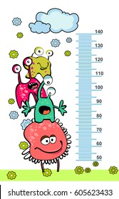 Cute Monsters. Meter wall or height meter from 50 to 140 centimeter