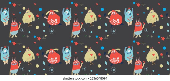 cute cute monsters on a dark background. wallpaper, for children