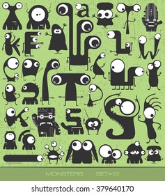 cute monsters on grunge background. vector set. cartoon illustration