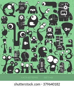 cute monsters on grunge background. vector set. cartoon illustration
