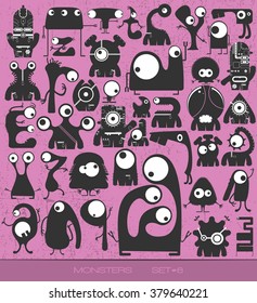 cute monsters on grunge background. vector set. cartoon illustration