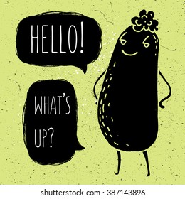 Cute monsters with phrases in speech bubble.Vector illustration. Grunge  green background.