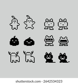 Cute monsters, pixel art illustration