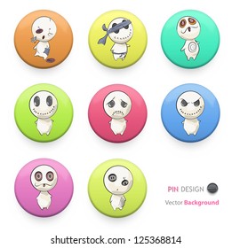 Cute monsters printed on colorful badges. Vector design.