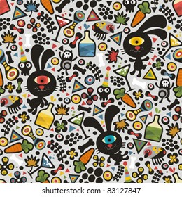 Cute monsters rabbit seamless pattern. Vector colorful texture for you background.