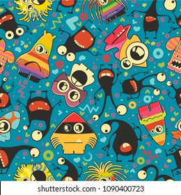 Cute monsters - seamless pattern