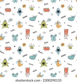 Cute monsters seamless pattern. Cartoon monsters background. Vector illustration.