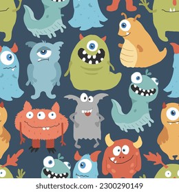 Un patrón impecable para los monstruos. Fondo de los monstruos de las caricaturas. Ilustración vectorial.