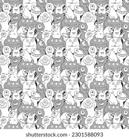 Cute monsters seamless pattern. Cartoon monsters background. Vector illustration.