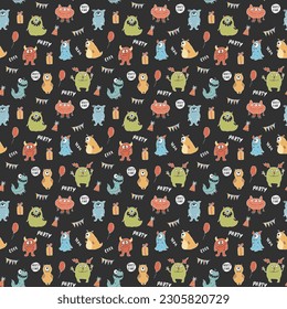 Cute monsters seamless pattern. Cartoon monsters background. Vector illustration.