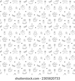 Cute monsters seamless pattern. Cartoon monsters background. Vector illustration.