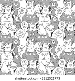 Cute monsters seamless pattern. Cartoon monsters background. Vector illustration.