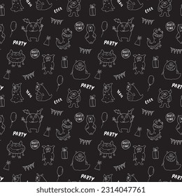 Cute monsters seamless pattern. Cartoon monsters background. Vector illustration.