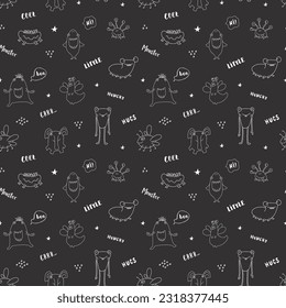 Cute monsters seamless pattern. Cartoon monsters background. Vector illustration.