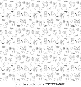 Cute monsters seamless pattern. Cartoon monsters background. Vector illustration.