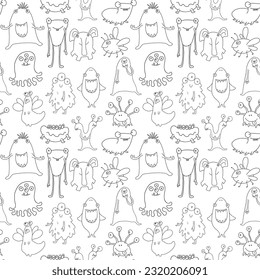 Cute monsters seamless pattern. Cartoon monsters background. Vector illustration.