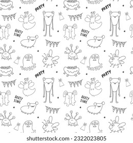 Cute monsters seamless pattern. Cartoon monsters background. Vector illustration.