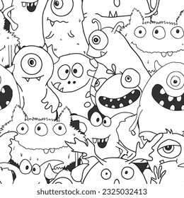 Cute monsters seamless pattern. Cartoon monsters background. Vector illustration.