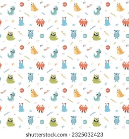Cute monsters seamless pattern. Cartoon monsters background. Vector illustration.