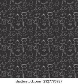 Cute monsters seamless pattern. Cartoon monsters background. Vector illustration.