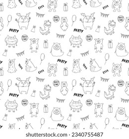 Cute monsters seamless pattern. Cartoon monsters background. Vector illustration.