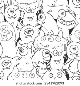 Cute monsters seamless pattern. Cartoon monsters background. Vector illustration.