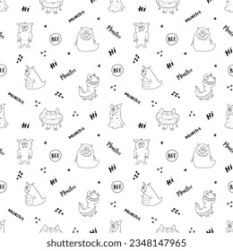 Cute monsters seamless pattern. Cartoon monsters background. Vector illustration.
