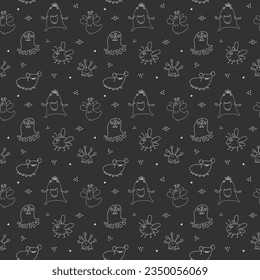 Cute monsters seamless pattern. Cartoon monsters background. Vector illustration.