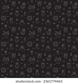 Cute monsters seamless pattern. Cartoon monsters background. Vector illustration.