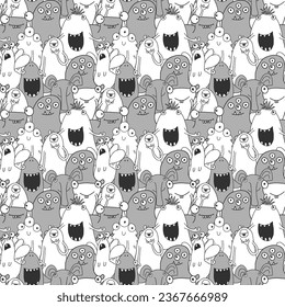Cute monsters seamless pattern. Cartoon monsters background. Vector illustration.