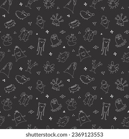 Cute monsters seamless pattern. Cartoon monsters background. Vector illustration.