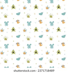 Cute monsters seamless pattern. Cartoon monsters background. Vector illustration.