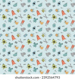 Cute monsters seamless pattern. Cartoon monsters background. Vector illustration.