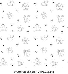 Cute monsters seamless pattern. Cartoon monsters background. Vector illustration.