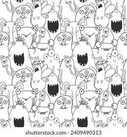 Un patrón impecable para los monstruos. Fondo de los monstruos de las caricaturas. Ilustración vectorial.