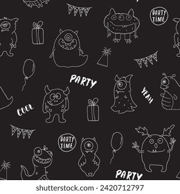 Cute monsters seamless pattern. Cartoon monsters background. Vector illustration.