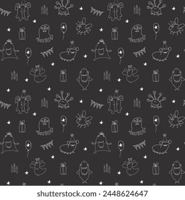Cute monsters seamless pattern. Cartoon monsters background. Vector illustration.
