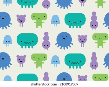 Cute monsters seamless pattern design. Vector illustration.